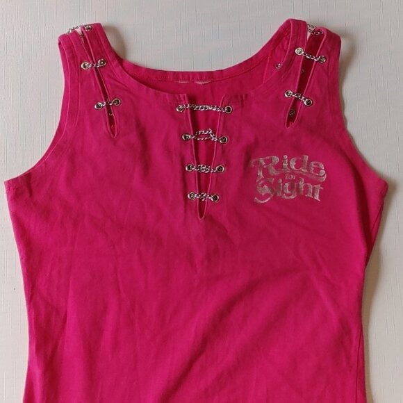 V-Twin Motorcycle Apparel Tank Top Pink Women's Large Chains RIDE for Sight - Picture 1 of 7